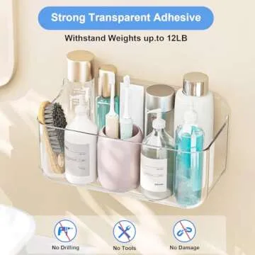 Diesisa Acrylic Wall Mount Organizer, Self Adhesive Organizer for Wall, Shower Caddies Organizer, Adhesive Shelf with Self Adhesive Tape, for Bathroom, Kitchen, Inside of Cabinet Door