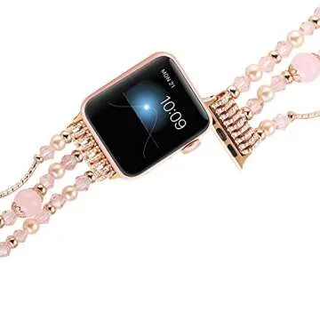 Suppeak Band Compatible with Apple Watch 38mm 40mm 41mm, Women Elastic Handmade Pearl Bracelet Replacement for Series SE 7 6 5 4 3 2 1, Pink