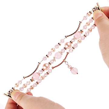 Suppeak Band Compatible with Apple Watch 38mm 40mm 41mm, Women Elastic Handmade Pearl Bracelet Replacement for Series SE 7 6 5 4 3 2 1, Pink