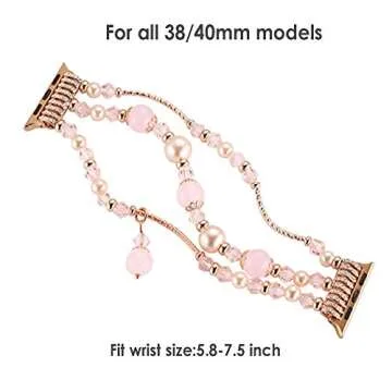 Suppeak Band Compatible with Apple Watch 38mm 40mm 41mm, Women Elastic Handmade Pearl Bracelet Replacement for Series SE 7 6 5 4 3 2 1, Pink