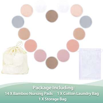 wegreeco Nursing Breast Pads (14 Pack) + Laundry Bag & Travel Storage Bag, 4.7 inch Option - Washabl...