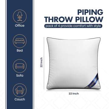 Utopia Bedding Throw Pillow Inserts (Pack of 4, White), 22 x 22 Inches Decorative Indoor Pillows for...