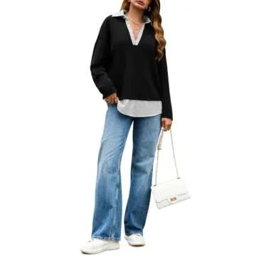 Tankaneo Women’s Long Sleeve Polo Striped Sweatshirt