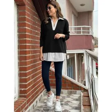 Tankaneo Women’s Long Sleeve Polo Striped Sweatshirt