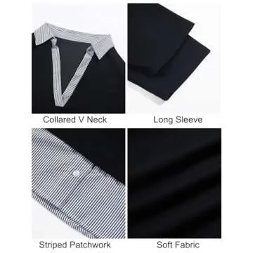 Tankaneo Women’s Long Sleeve Polo Striped Sweatshirt