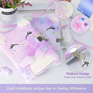 Sicbanna Cat Diary for Girls with lock and keys, Kids Journal School Travel Notebook Gift Set for Wr...