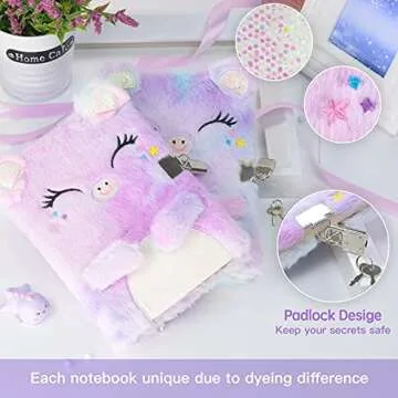 Sicbanna Cat Diary for Girls with lock and keys, Kids Journal School Travel Notebook Gift Set for Wr...