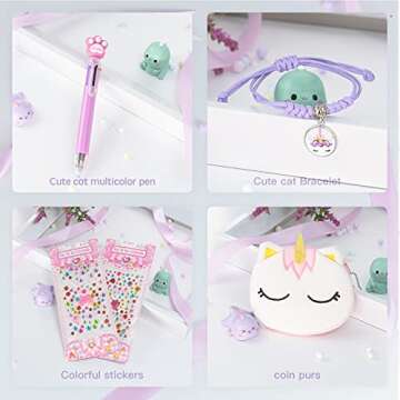 Sicbanna Cat Diary for Girls with lock and keys, Kids Journal School Travel Notebook Gift Set for Writing and Drawing, Secret Diary with Multicolored Pen Stickers Purse Bracelet