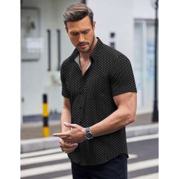 COOFANDY Men's Short Sleeve Dress Shirts Wrinkle Free Polka Dot Print Shirt Casual Button Down Shirt...