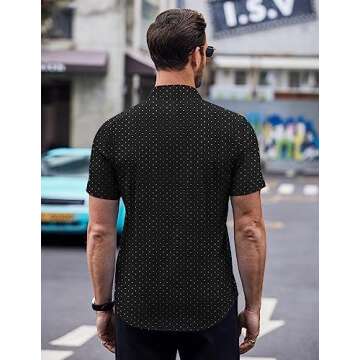 COOFANDY Men's Short Sleeve Dress Shirts Wrinkle Free Polka Dot Print Shirt Casual Button Down Shirts with Pocket Black