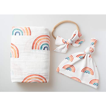 Miaoberry Organic Baby Blanket & Hat Set for Newborns