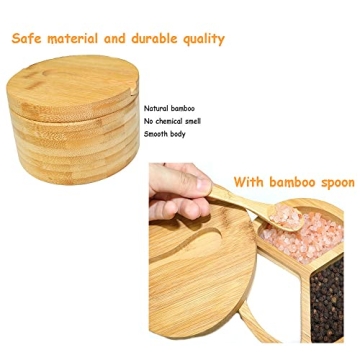 JUSTEMI Bamboo Salt and Pepper Box with Spoon and Lid
