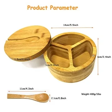 JUSTEMI Bamboo Salt and Pepper Box with Spoon and Lid