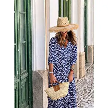 miduo Womens Dresses Fashion Loose Casual Summer V Neck Half Sleeve Pattern Bohemian Style Maxi Long Floor Dresses M