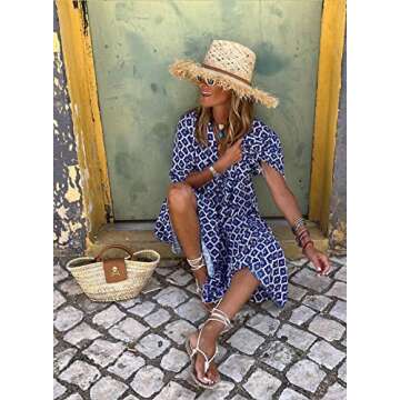 miduo Womens Dresses Fashion Loose Casual Summer V Neck Half Sleeve Pattern Bohemian Style Maxi Long Floor Dresses M