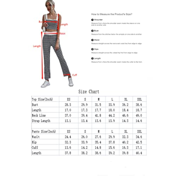 Milumia Women's Two Piece Outfit Houndstooth Plaid Crop Tank Top and Pants Set