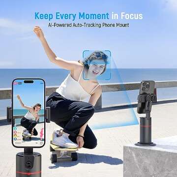 Auto Face Tracking Tripod with Fill Lights, No App Required, 360° Rotation Body Phone Camera Mount ...