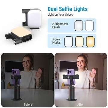 Auto Face Tracking Tripod with Fill Lights, No App Required, 360° Rotation Body Phone Camera Mount with Detachable Remote, Smart Shooting Holder Gesture Control for Live Vlog Streaming Video, Black