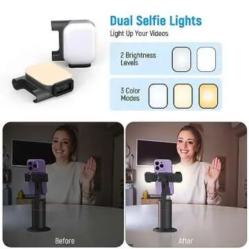 Auto Face Tracking Tripod with Fill Lights, No App Required, 360° Rotation Body Phone Camera Mount with Detachable Remote, Smart Shooting Holder Gesture Control for Live Vlog Streaming Video, Black