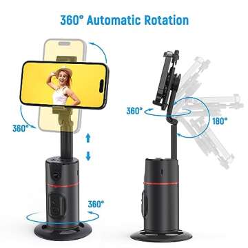 Auto Face Tracking Tripod with Fill Lights, No App Required, 360° Rotation Body Phone Camera Mount with Detachable Remote, Smart Shooting Holder Gesture Control for Live Vlog Streaming Video, Black