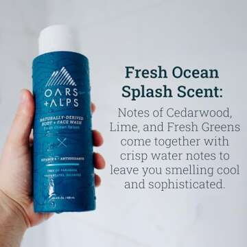 Oars + Alps Men's Moisturizing Body and Face Wash, Skin Care Infused with Vitamin E and Antioxidants, Sulfate Free, Fresh Ocean Splash, 1 Pack