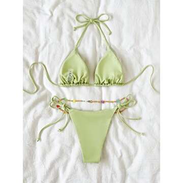 SHENHE Women's 2 Piece Sexy Bikini Sets Halter Tie Side Triangle Swimsuits S Mint Green