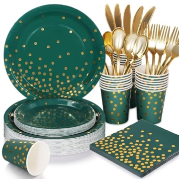 JOYOCEAN Green Plates and Napkins Party Supplies - Eco-Friendly Tableware for 25 Guests