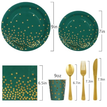 JOYOCEAN Party Supplies - Green and Gold Elegance