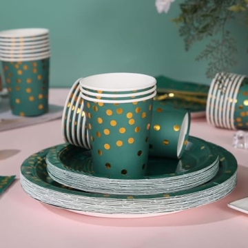 JOYOCEAN Party Supplies - Green and Gold Elegance