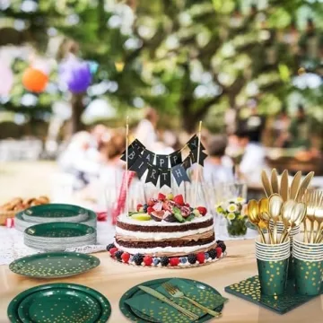 JOYOCEAN Party Supplies - Green and Gold Elegance