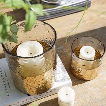 Cyl Home Hurricane Candleholders Hammered Clear Glass with Sparkler Golden Decor Dining Table Center...