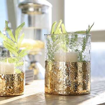 Cyl Home Hurricane Candleholders Hammered Clear Glass with Sparkler Golden Decor Dining Table Centerpieces Vases Gifts for Wedding Housewarming Christmas Party，6.9'' Height.