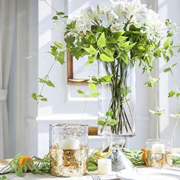 Cyl Home Hurricane Candleholders Hammered Clear Glass with Sparkler Golden Decor Dining Table Centerpieces Vases Gifts for Wedding Housewarming Christmas Party，6.9'' Height.