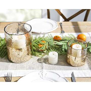 Cyl Home Hurricane Candleholders Hammered Clear Glass with Sparkler Golden Decor Dining Table Centerpieces Vases Gifts for Wedding Housewarming Christmas Party，6.9'' Height.