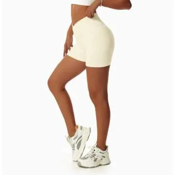 Vertvie Women's Workout Gym Shorts Booty V Cross Spandex Yoga Biker Shorts Scrunch Butt High Waisted Athletic Leggings (Beige,Large)