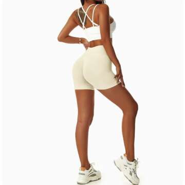 Vertvie Women's Workout Gym Shorts Booty V Cross Spandex Yoga Biker Shorts Scrunch Butt High Waisted Athletic Leggings (Beige,Large)