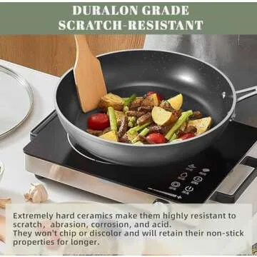 Nuwave 9pc Cookware Set Healthy Duralon Blue Ceramic Nonstick Coated, Diamond Infused Scratch-Resistant, PFAS Free, Oven Safe, Induction Ready & Evenly Heats, Tempered Glass Lids & Stay-Cool Handle