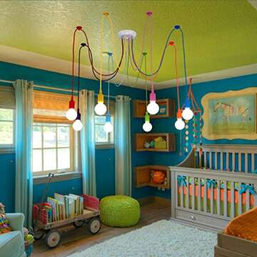 Ymlii Colorful Spider Chandelier, Kids Ceiling Light Fixture, Ajustable DIY Pendant Lamp for Boys Girls Bedroom Playroom Classroom Dining Room,‎ E26 8 Arms Lights