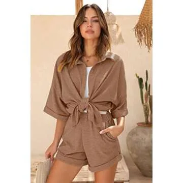 Ekouaer Cozy Waffle Knit Pajama Set for Women
