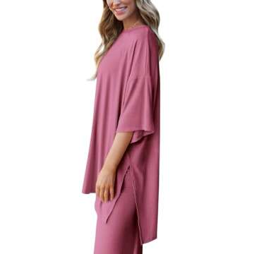 PRETTYGARDEN Women's 2 Piece Outfits Casual Short Sleeve Pullover Tops and Wide Leg Pants Lounge Sets Tracksuits (Pink,Small)