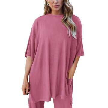 PRETTYGARDEN Women's 2 Piece Outfits Casual Short Sleeve Pullover Tops and Wide Leg Pants Lounge Sets Tracksuits (Pink,Small)