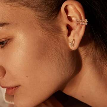 VALLOEY ROVER Women Ear Cuff Earrings CZ 14K Gold Plated Non-Piercing Wrap Earrings Wide Arrow Ear C...