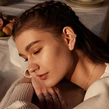 VALLOEY ROVER Women Ear Cuff Earrings CZ 14K Gold Plated Non-Piercing Wrap Earrings Wide Arrow Ear Cuff Clips Huggie Ear Cuffs Set of 2