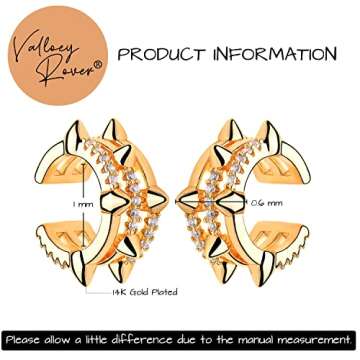 VALLOEY ROVER Women Ear Cuff Earrings CZ 14K Gold Plated Non-Piercing Wrap Earrings Wide Arrow Ear Cuff Clips Huggie Ear Cuffs Set of 2