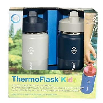ThermoFlask 14 oz Double Wall Insulated Water Bottles - 2-Pack, Grey/Denim
