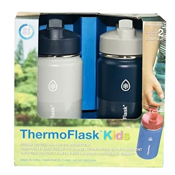 ThermoFlask 14 oz Double Wall Insulated Water Bottles - 2-Pack, Grey/Denim