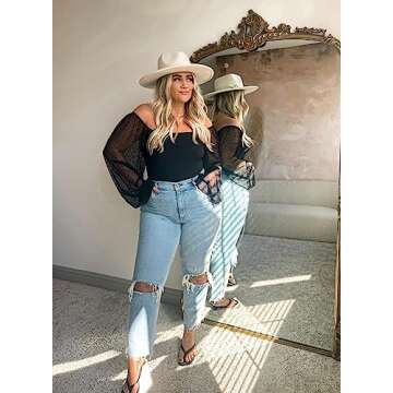 DOROSE Womens Mesh Long Sleeve Shirts Casual Blouses Tops Black L