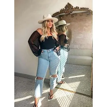 DOROSE Womens Mesh Long Sleeve Shirts Casual Blouses Tops Black L