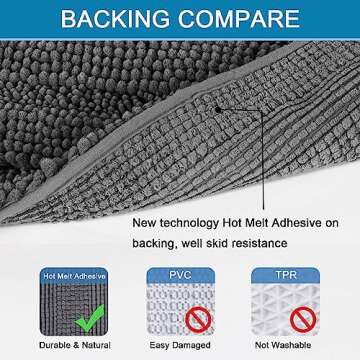 H.VERSAILTEX 2 Piece Bathroom Set Bathroom Rugs Bath Mats Sets Super Absorbent Chenille Striped Bath Mats Non Skid Machine Wash Dry Rugs for Bathroom Floor(Grey, 47 x 17 Plus 17 x 24 - Inches)