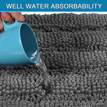 H.VERSAILTEX 2 Piece Bathroom Set Bathroom Rugs Bath Mats Sets Super Absorbent Chenille Striped Bath Mats Non Skid Machine Wash Dry Rugs for Bathroom Floor(Grey, 47 x 17 Plus 17 x 24 - Inches)